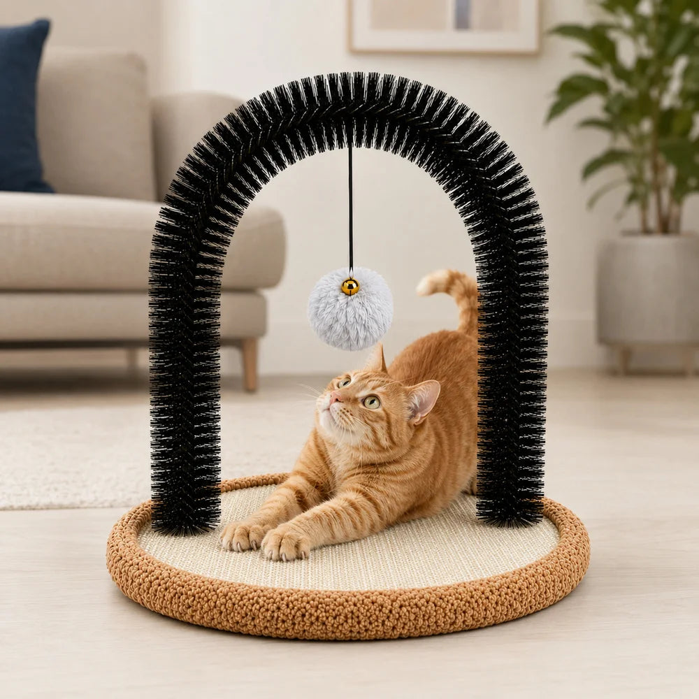 Cat Self Groomer Arch With Sisal Scratching Base And Hanging Ball