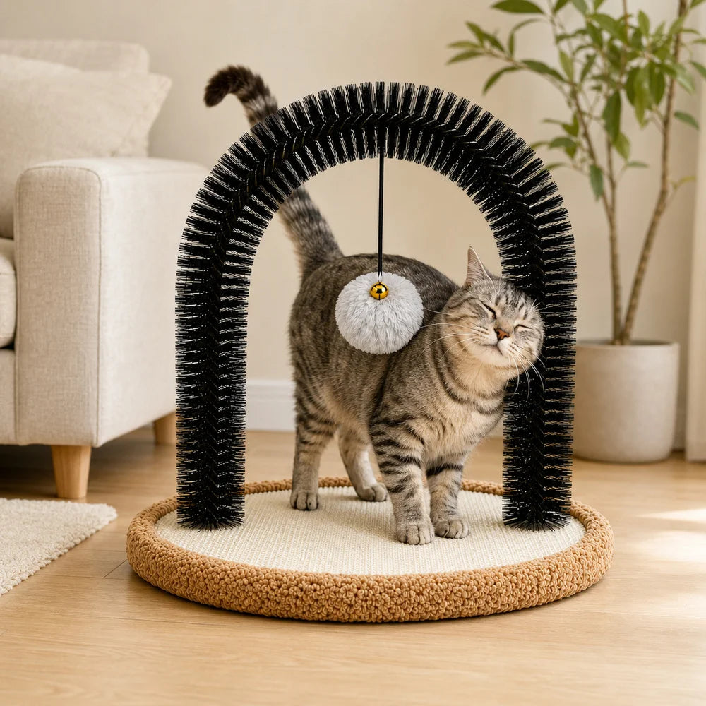 Cat Self Groomer Arch With Sisal Scratching Base And Hanging Ball