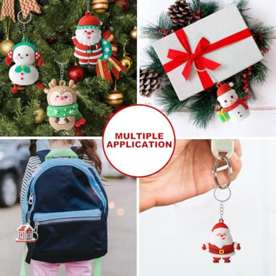 3D Christmas Ornament Keychains Santa Claus Reindeer Holiday Decoration Gifts