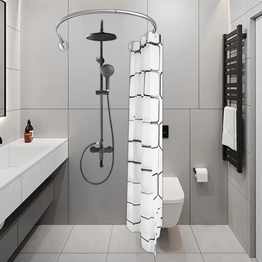 U Shaped Shower Curtain Rod Set Curved Stainless Steel