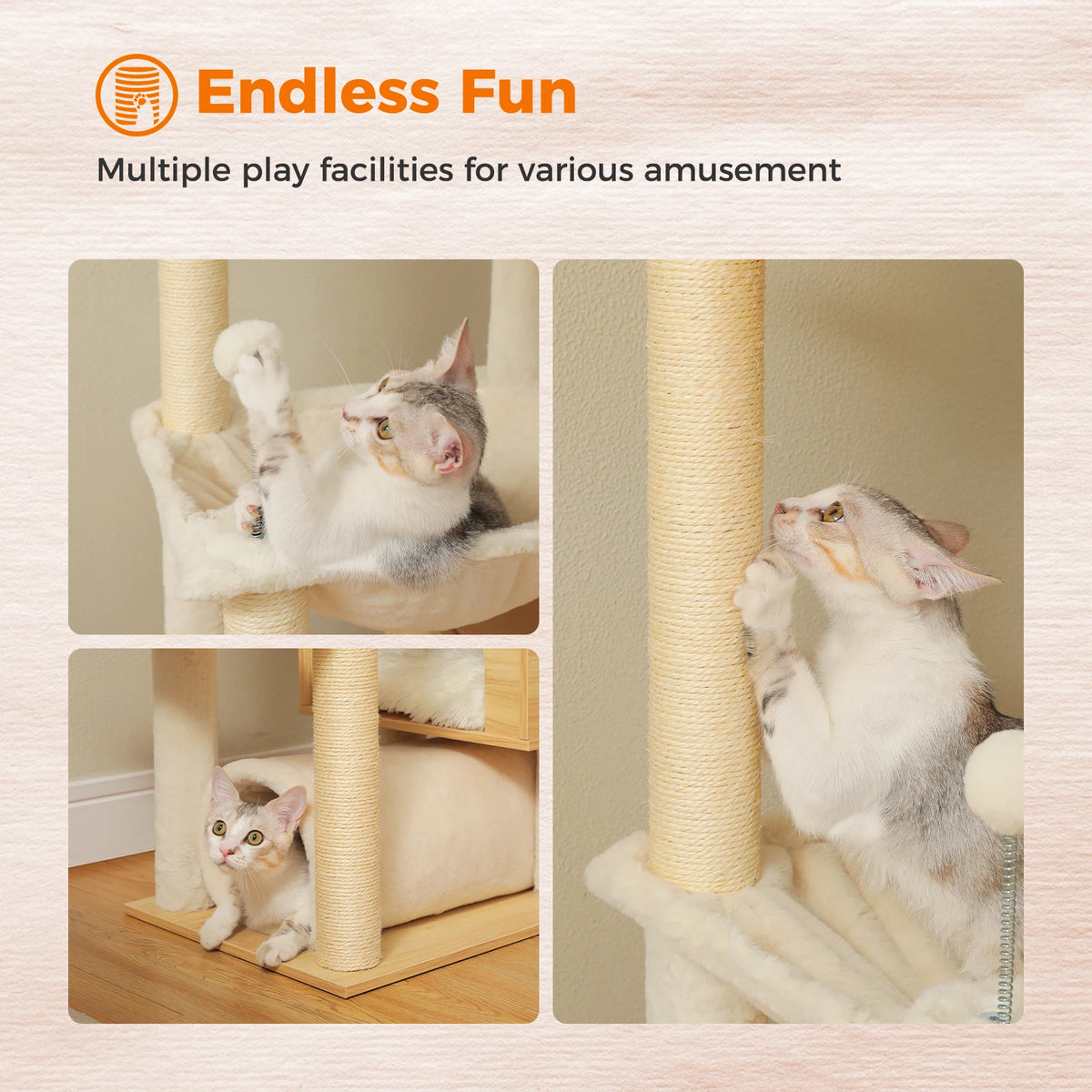 PAWZ Road Height Adjustable Wooden Cat Tower With Sisal Post
