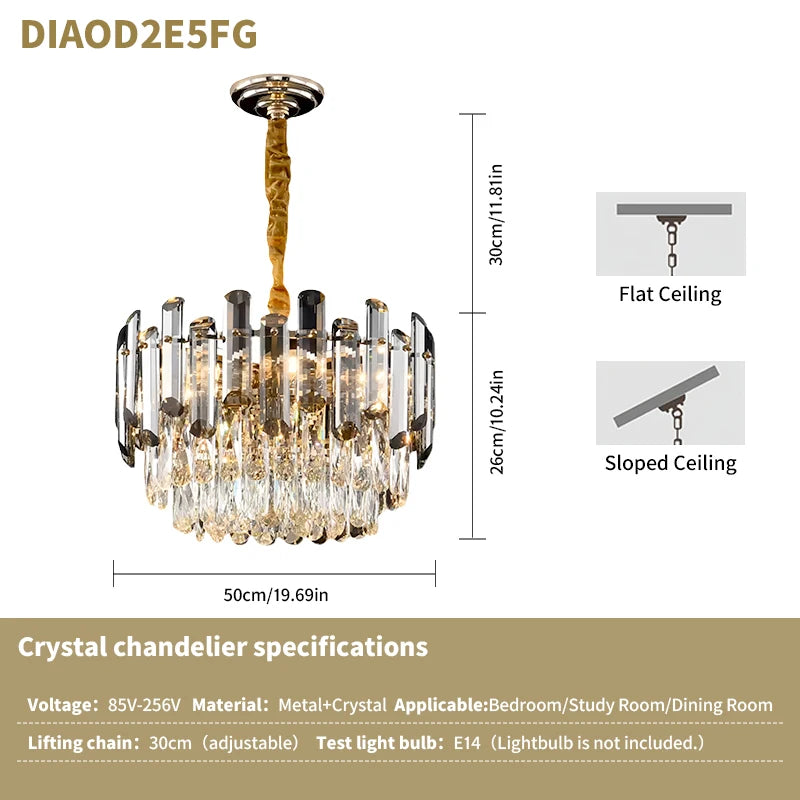 Gold Crystal Chandelier – Adjustable Round K9 Crystal Chandelier – Modern Crystal Chandelier Suitable for Dining Room, Living Room, Kitchen Island, Bedroom, Foyer, and Entryway (Bulbs Not Included)