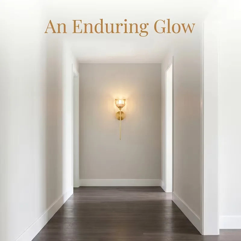 2-Pack Golden Flower Wall Sconces Amber Glass Bedside Wall Lamps Versatile Elegance Anywhere Modern Brass Wall Light Fixtures for Bedroom Hallway Living Room