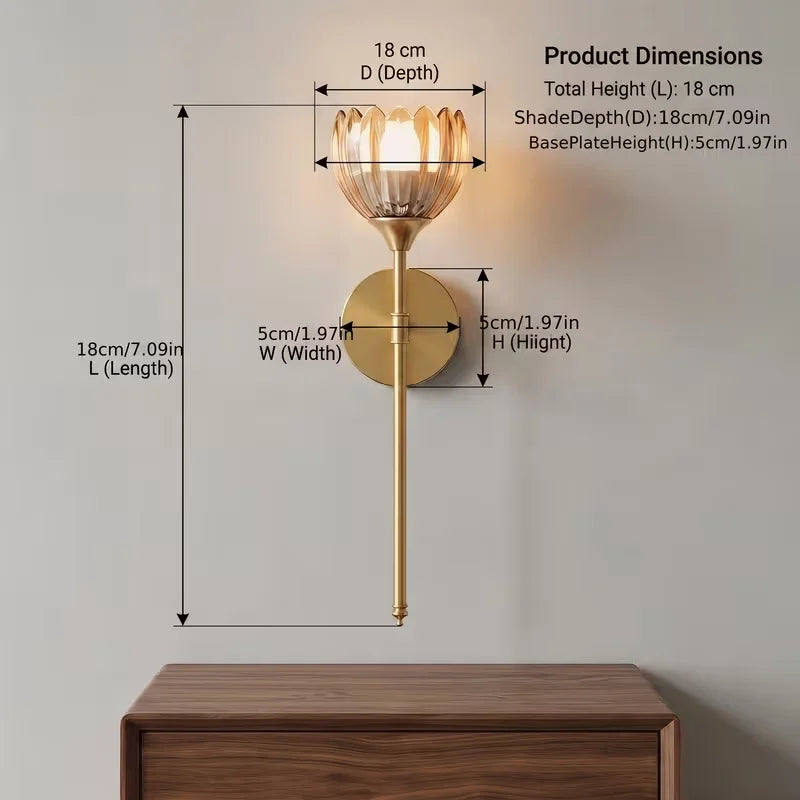 2-Pack Golden Flower Wall Sconces Amber Glass Bedside Wall Lamps Versatile Elegance Anywhere Modern Brass Wall Light Fixtures for Bedroom Hallway Living Room