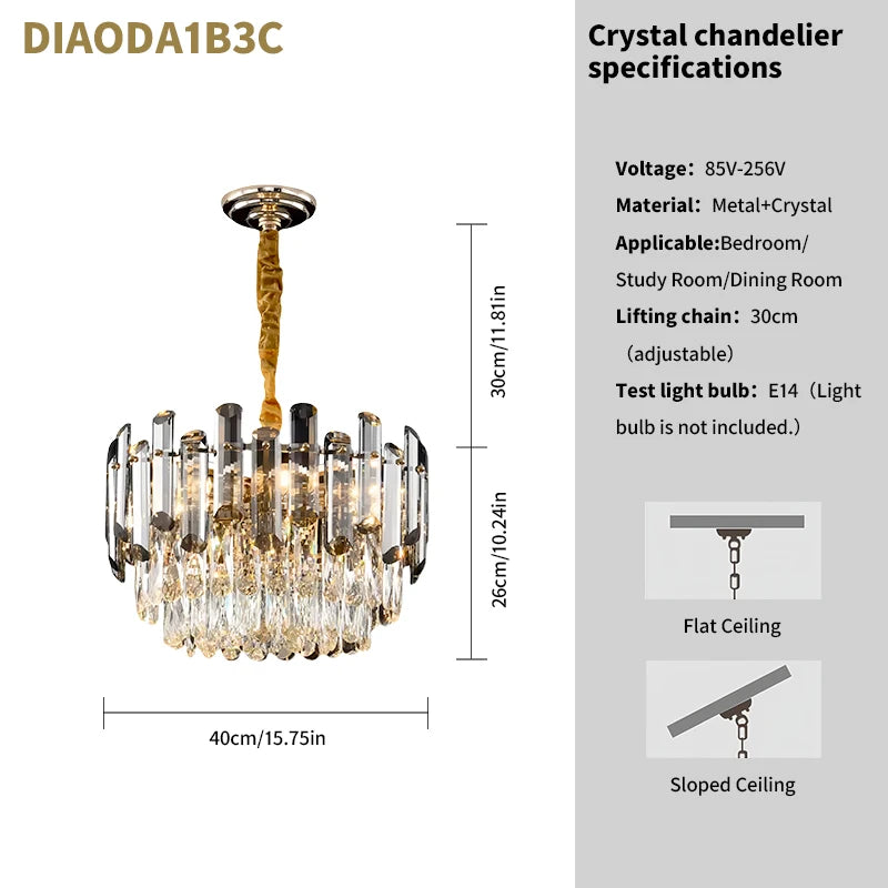 Gold Crystal Chandelier – Adjustable Round K9 Crystal Chandelier – Modern Crystal Chandelier Suitable for Dining Room, Living Room, Kitchen Island, Bedroom, Foyer, and Entryway (Bulbs Not Included)