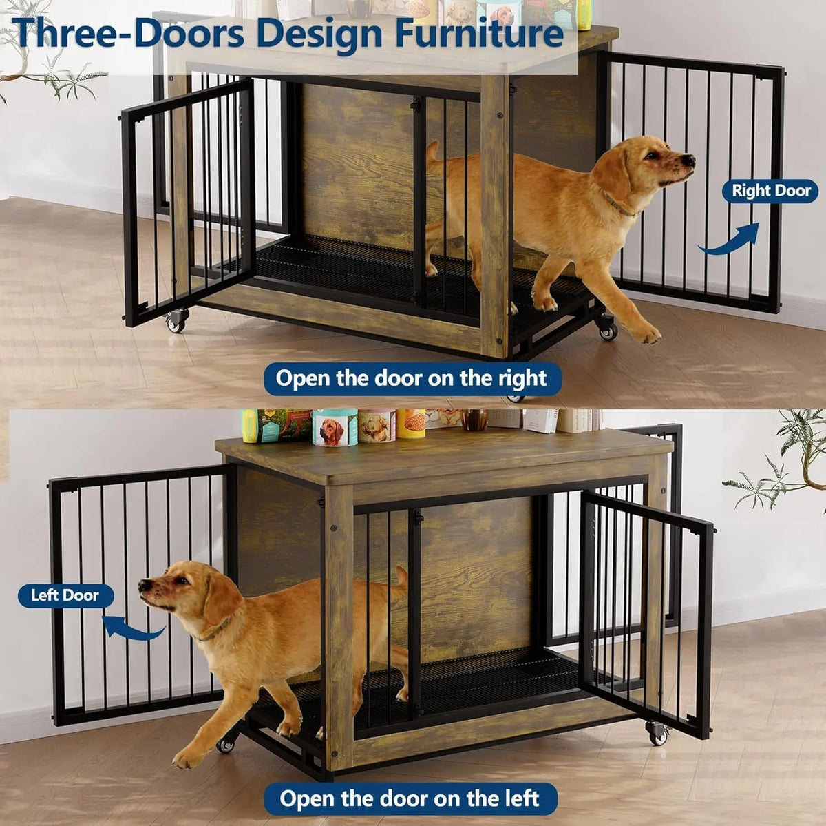 ANIXOL Wooden Dog Crate Furniture Featuring Locking Doors And Tray