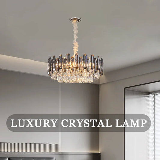 Gold Crystal Chandelier – Adjustable Round K9 Crystal Chandelier – Modern Crystal Chandelier Suitable for Dining Room, Living Room, Kitchen Island, Bedroom, Foyer, and Entryway (Bulbs Not Included)