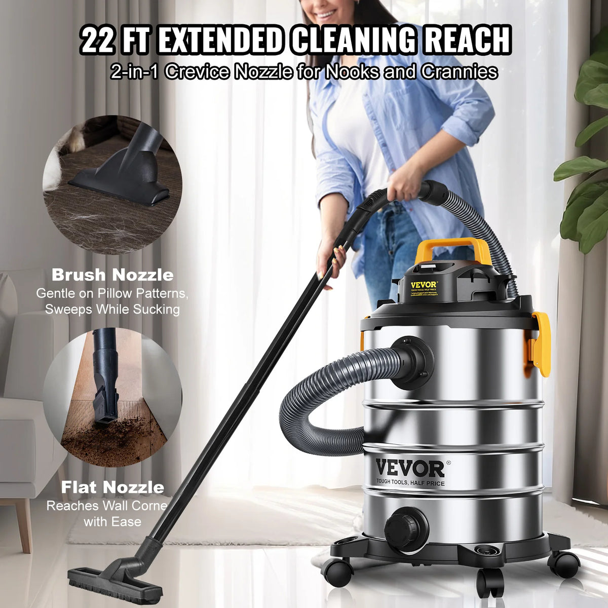 SucceBuy Stainless Steel Wet Dry Shop Vacuum For Powerful Cleaning