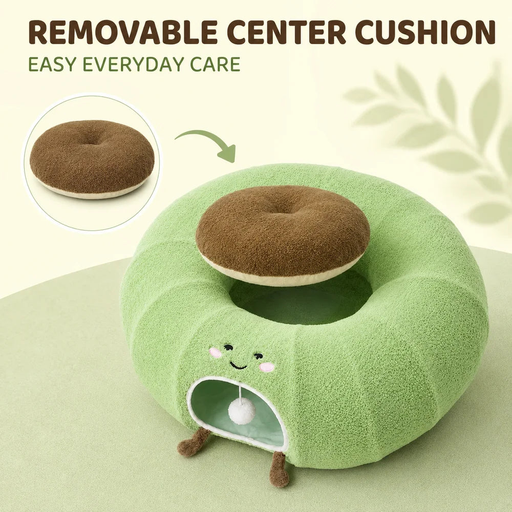 Convertible Cat Tunnel Bed Plush Donut Cushion And Play Tunnel