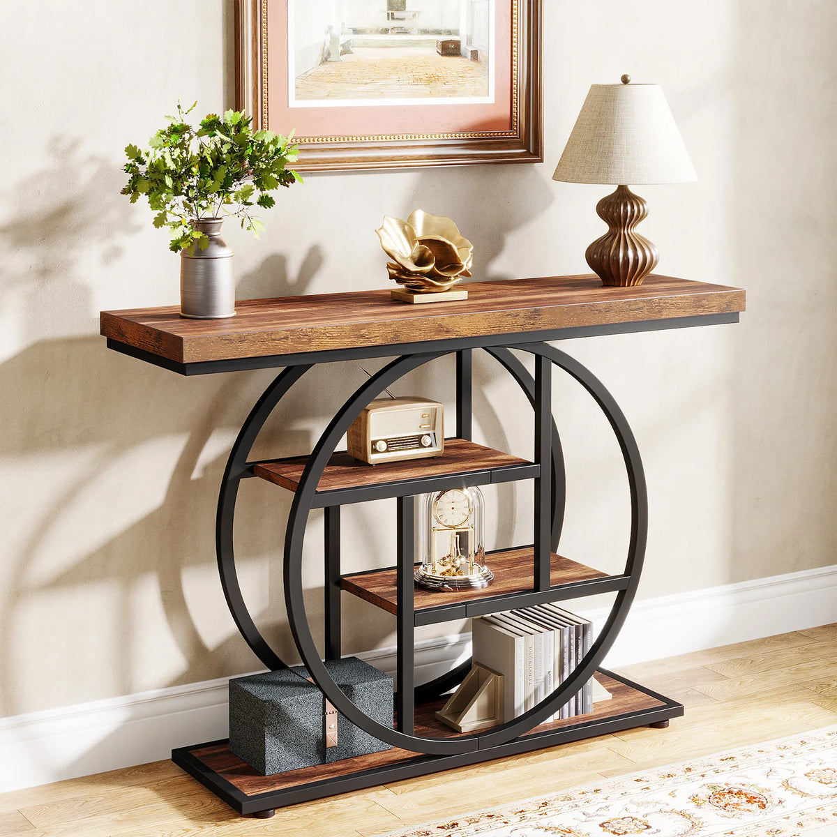 Tribesigns Industrial 4 Tier Console Table For Living Room Storage