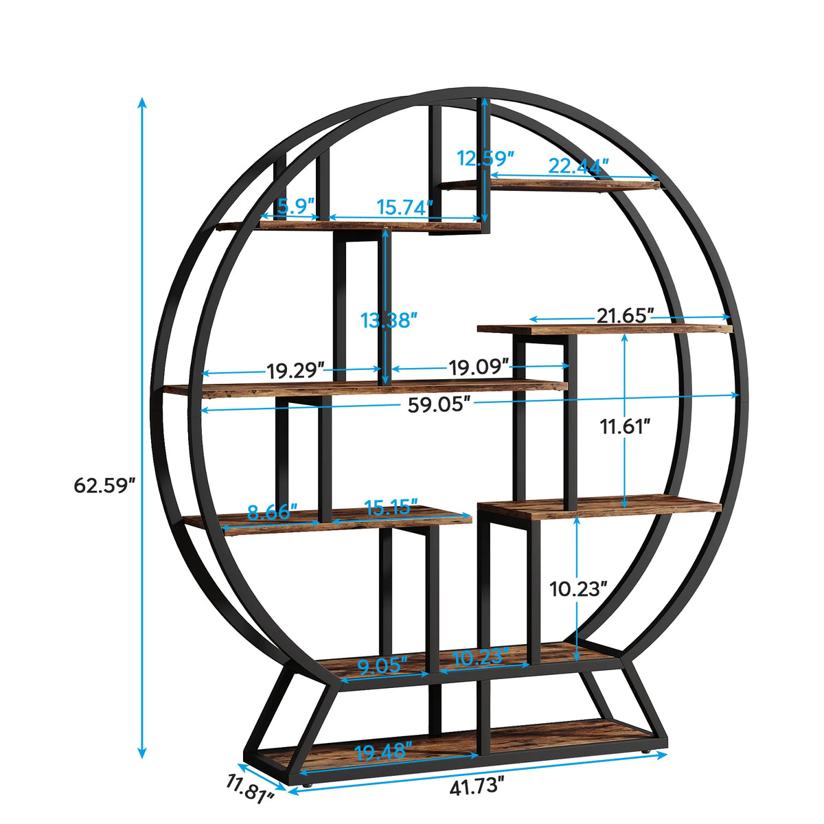 Tribesigns Industrial Round Bookshelf With Staggered Shelves