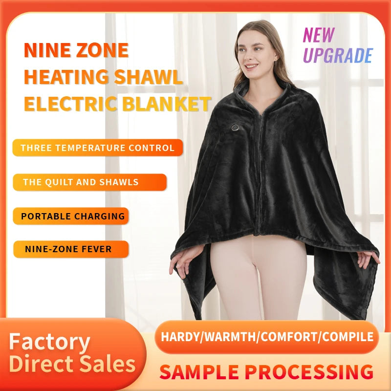 USB Electric Blanket, 3 Levels 9-Zone Heating, Body Warming Blanket, Portable Coral Fleece Blanket, for Home and Office Use