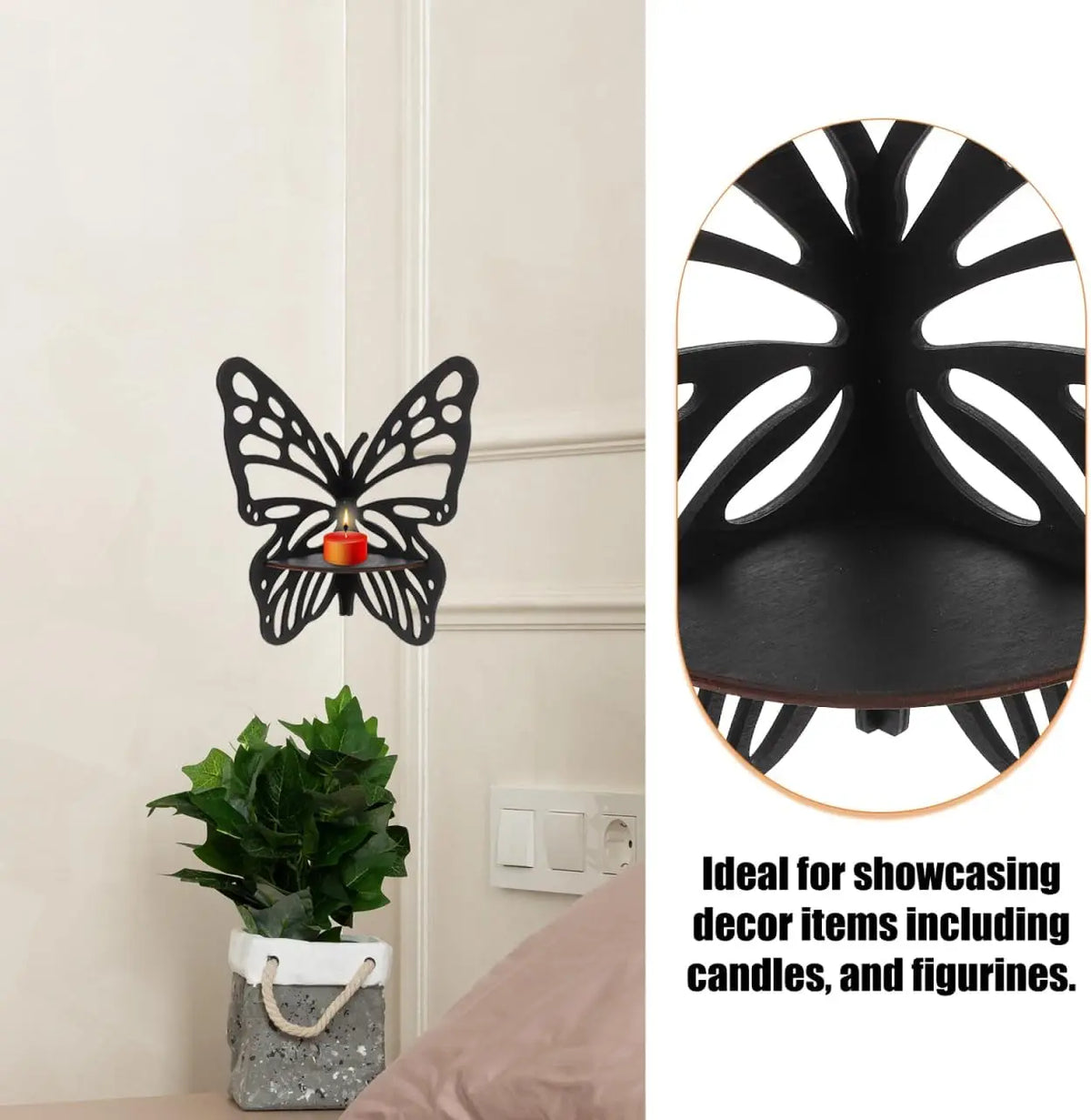 Butterfly Wooden Floating Corner Shelf For Crystal And Figurine Display