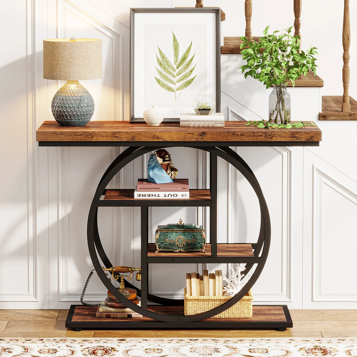 Tribesigns Industrial 4 Tier Console Table For Living Room Storage