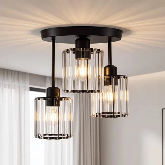 Contemporary Semi-Flush Ceiling Light, Three-Bulb Pendant Fixture with E26 Base, Crystal Chandelier Suitable for Bedrooms, Living Rooms