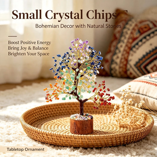 Bohemian Crystal Tree With Wooden Base Desktop Home Office Decor