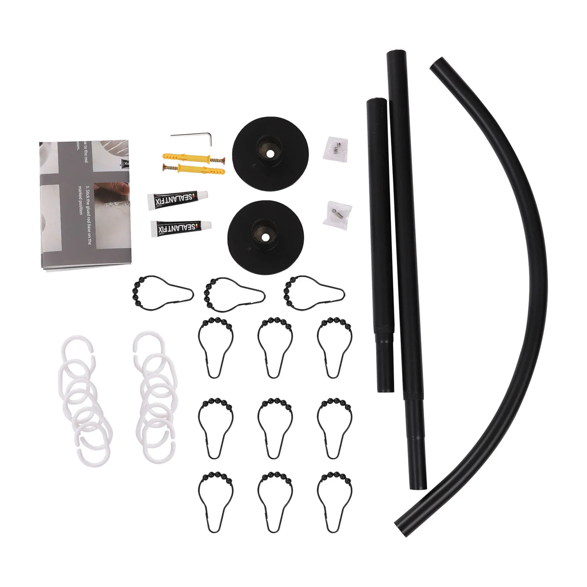No Drill L Shape Corner Shower Rod Stainless Steel Hooks