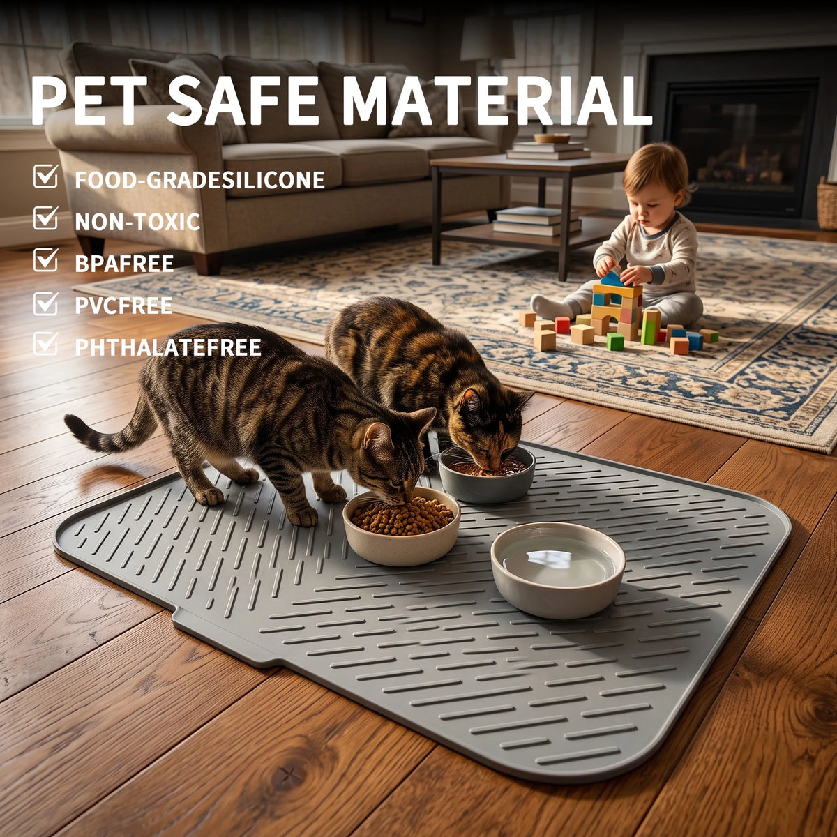Large Cat Litter Mat Silicone Extra Large Multi-Cat Spill Proof Waterproof Non-Slip Durable Cat Litter Tray Mat for Multiple Cats