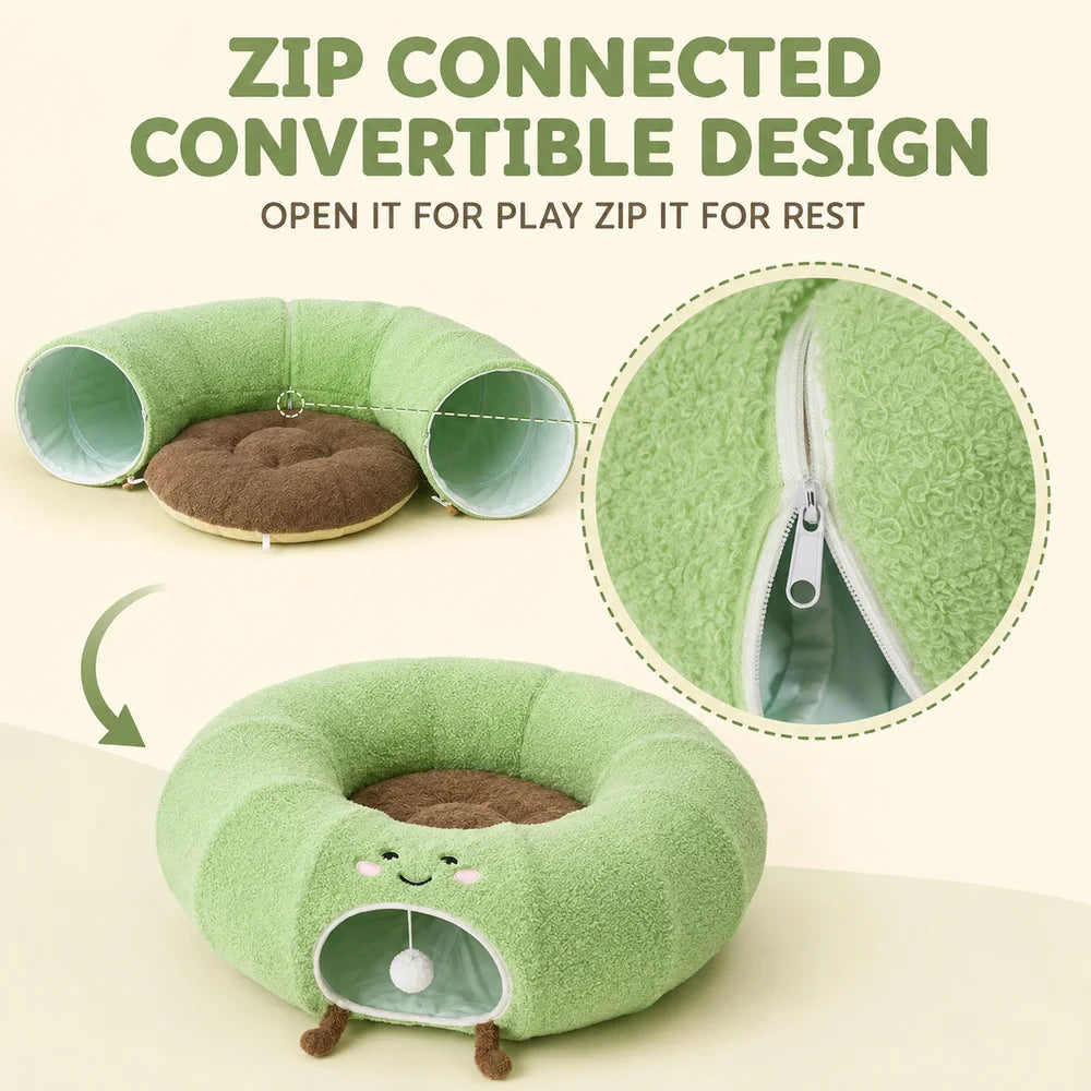Convertible Cat Tunnel Bed Plush Donut Cushion And Play Tunnel