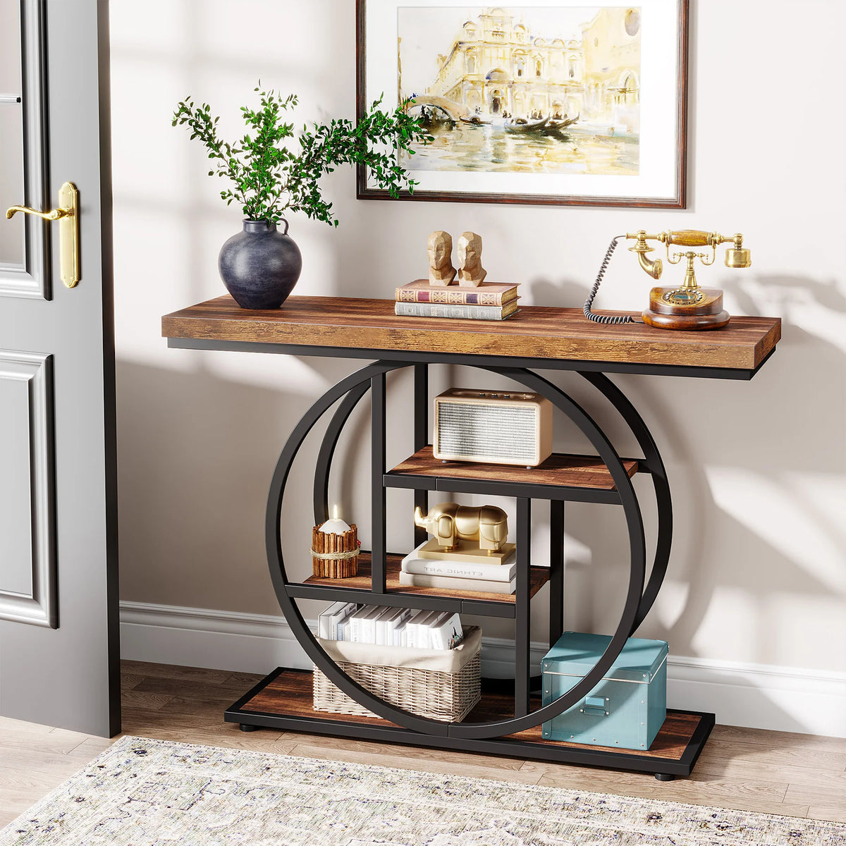 Tribesigns Industrial 4 Tier Console Table For Living Room Storage