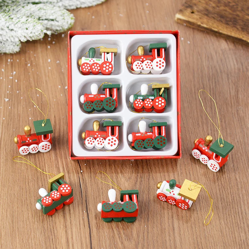 Mini Wooden Train Christmas Tree Ornaments Holiday Home Decor