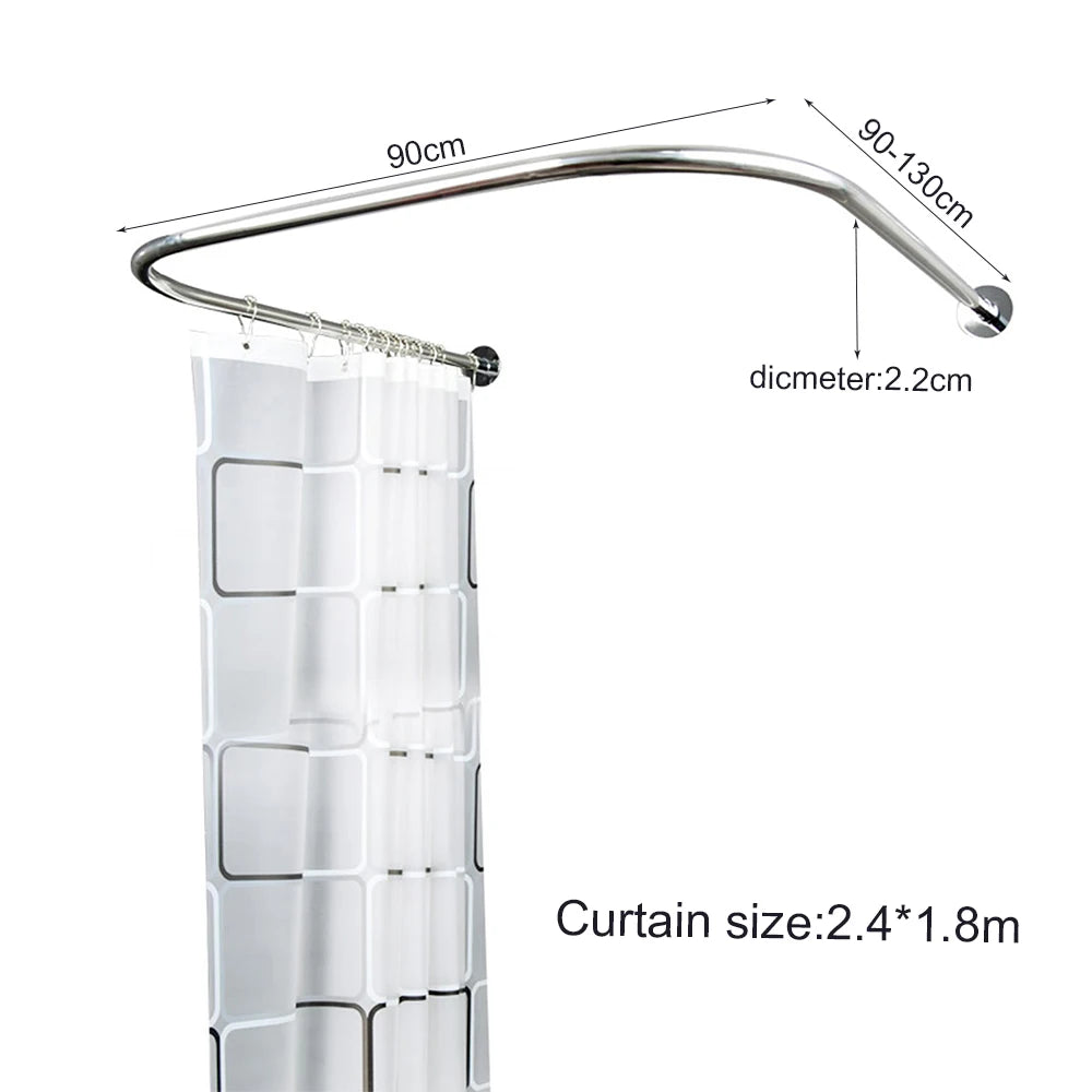 U Shaped Shower Curtain Rod Set Curved Stainless Steel