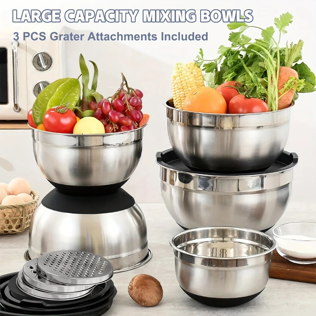 Stainless Steel Mixing Bowl Set With Airtight Lids For Baking