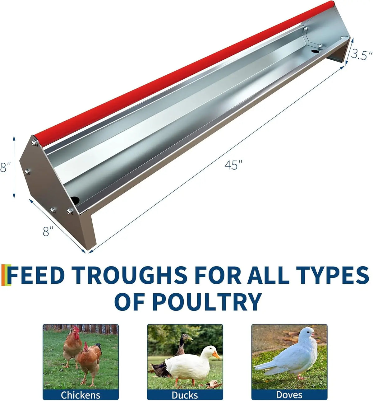 HiMISS Galvanized Steel Poultry Feeder Trough With Drainage Holes