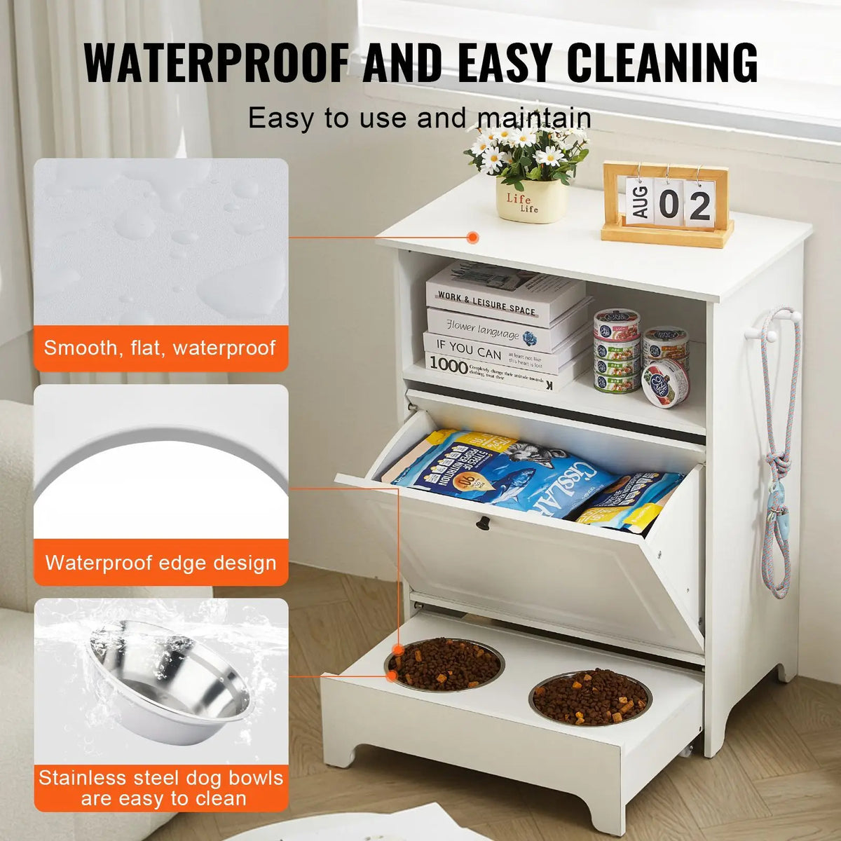 Elevated Pet Feeding Station With Stainless Steel Bowls And Storage