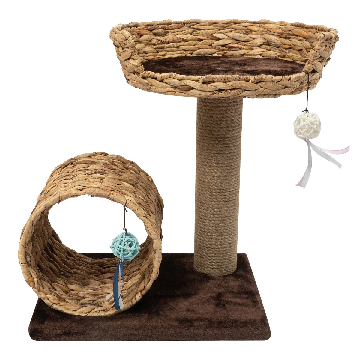 Hand Made Paper Rope Cat Tree 2-Level, Bow Shaped Cat Tree with 2 Toy Balls, 36.46lbs Capacity for Large Cats