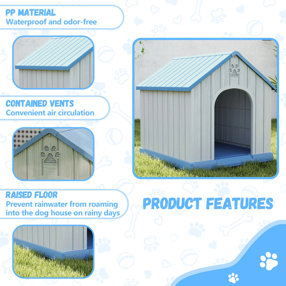 Weatherproof Plastic Dog House For Small Dogs Indoor Outdoor Shelter