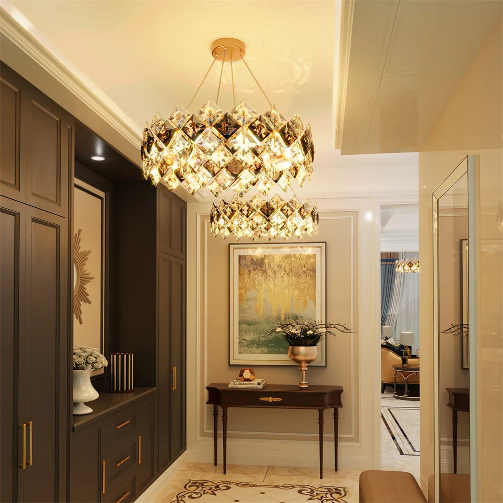 LUVODI Modern Crystal Chandelier Pendant Light Fixture - Hanging Ceiling Lighting for Home Hotel - Gorgeous Decorative Illumination