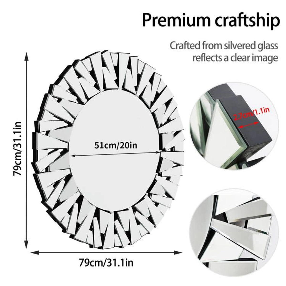 Sunburst Round Decorative Wall Mirror With Beveled Glass Accent