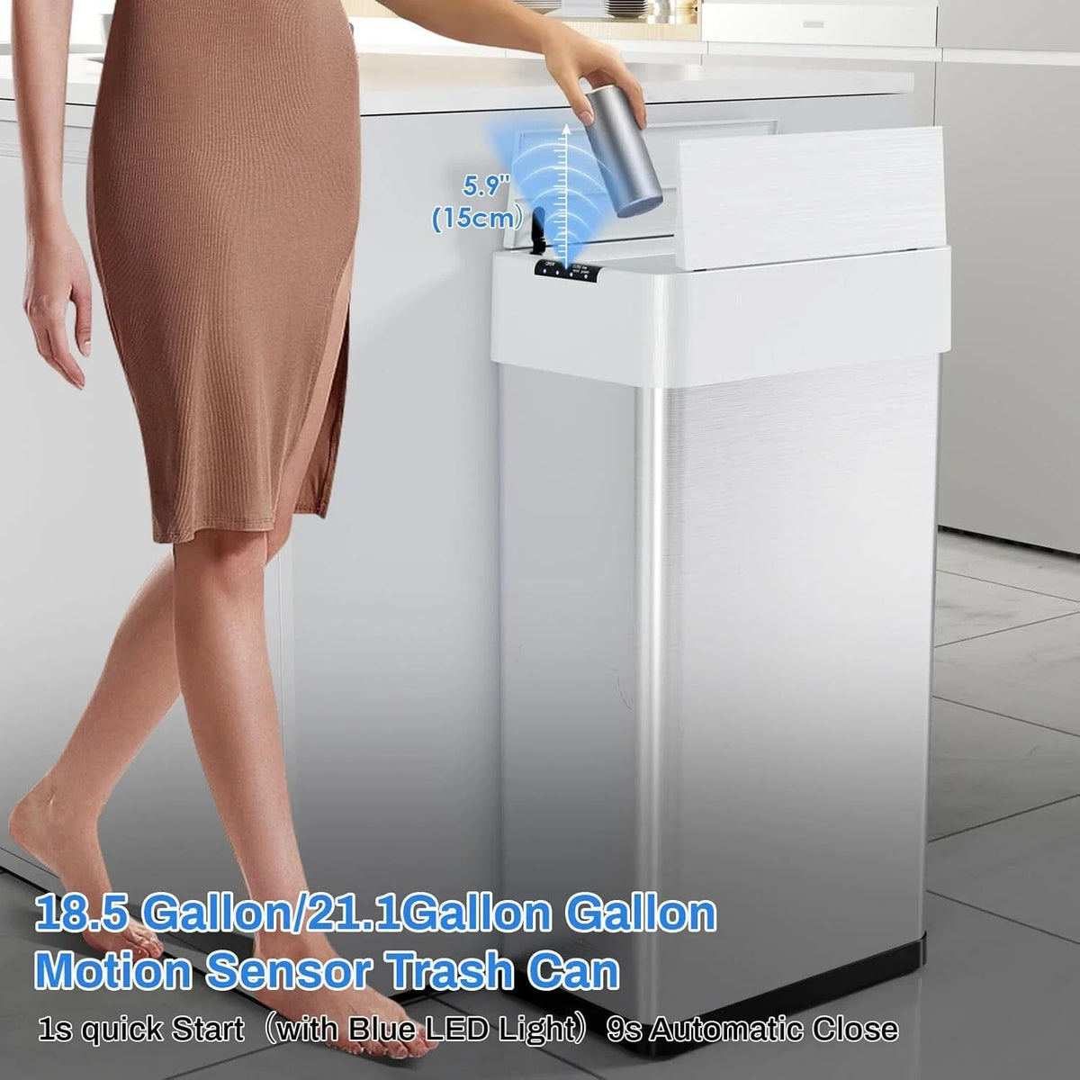 HOMFA Stainless Steel Motion Sensor Automatic Kitchen Trash Can