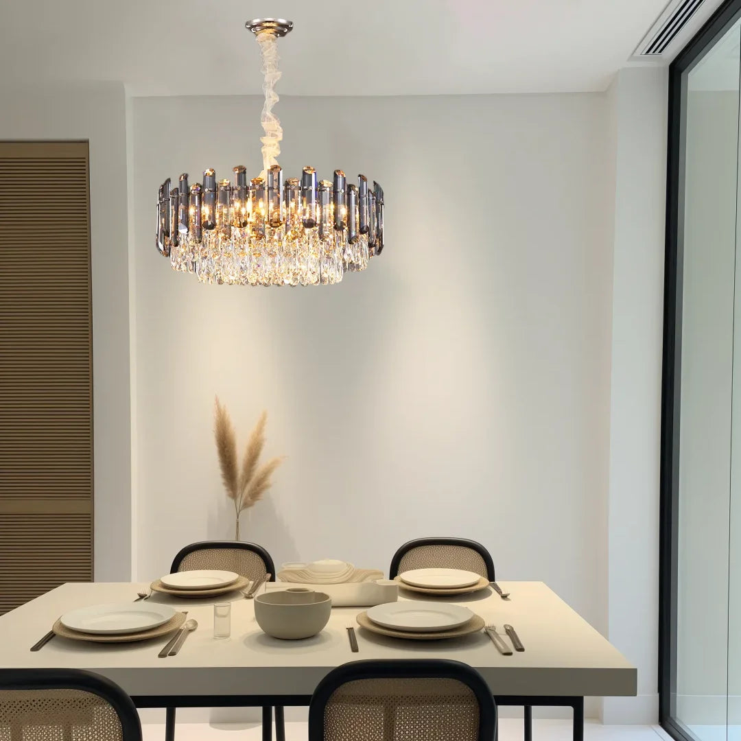 Gold Crystal Chandelier – Adjustable Round K9 Crystal Chandelier – Modern Crystal Chandelier Suitable for Dining Room, Living Room, Kitchen Island, Bedroom, Foyer, and Entryway (Bulbs Not Included)