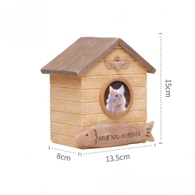 Wood-Look Resin Pet Urn with Replaceable Photo Storage Box for Storing Ashes, Suitable for Cat Cremation, Burial, and Memorial Keepsake