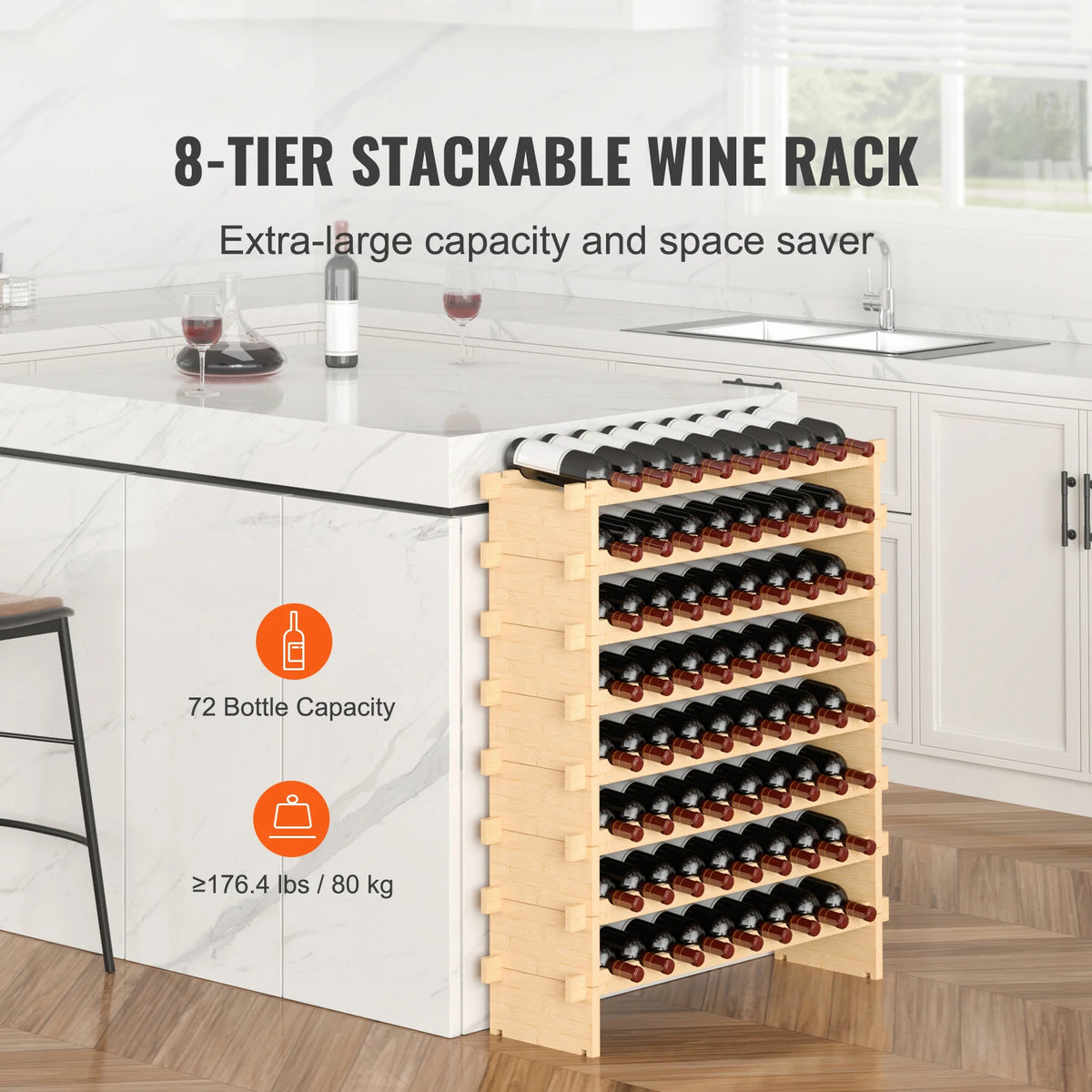 SucceBuy Bamboo Stackable Wine Rack Modular Free Standing Storage Holder