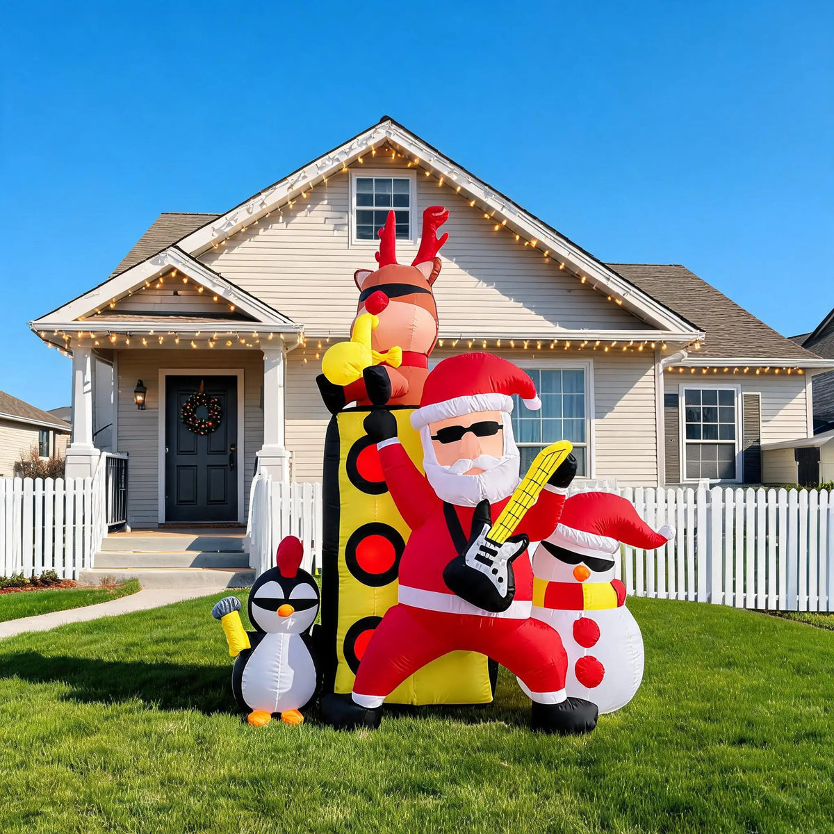 7ft Christmas Inflatable Santa Band Outdoor Yard Lawn Decor with LED Lights Blow Up Holiday Party Winter Festival Garden Home Display Festive Celebration Ornament