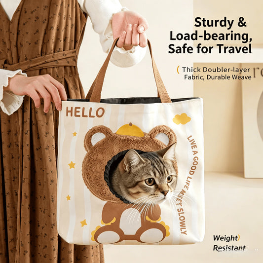 【IN Stock】Cartoon Head Out Cat Tote Bag Breathable Canvas Portable Shoulder Carrier Large Capacity Travel Bag for Small Pets