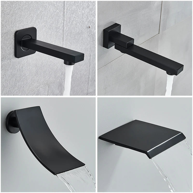 Quyanre Matte Black Shower Faucets Set Rain Waterfall Concealed Shower System Wall Mount Bathtub Shower Mixer Shower Combo Set