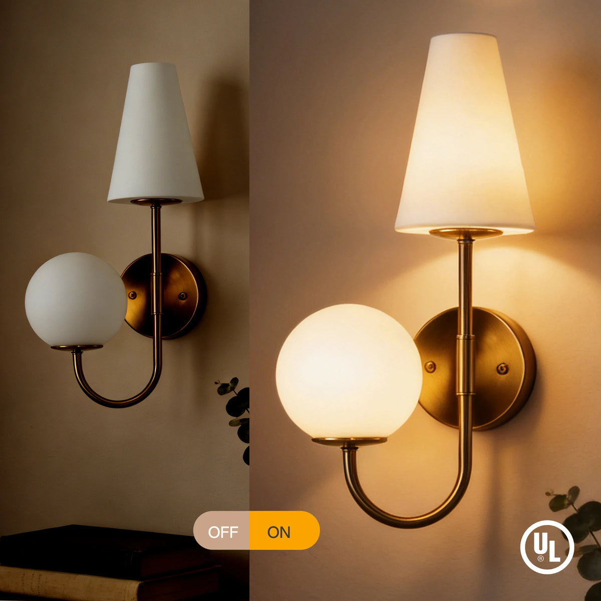 Tribesigns Gold Double-Headed Wall Sconce, Elegant Wall Lamp with Milky White Glass Shade, Metal Wall Light Fixtures for Bedroom