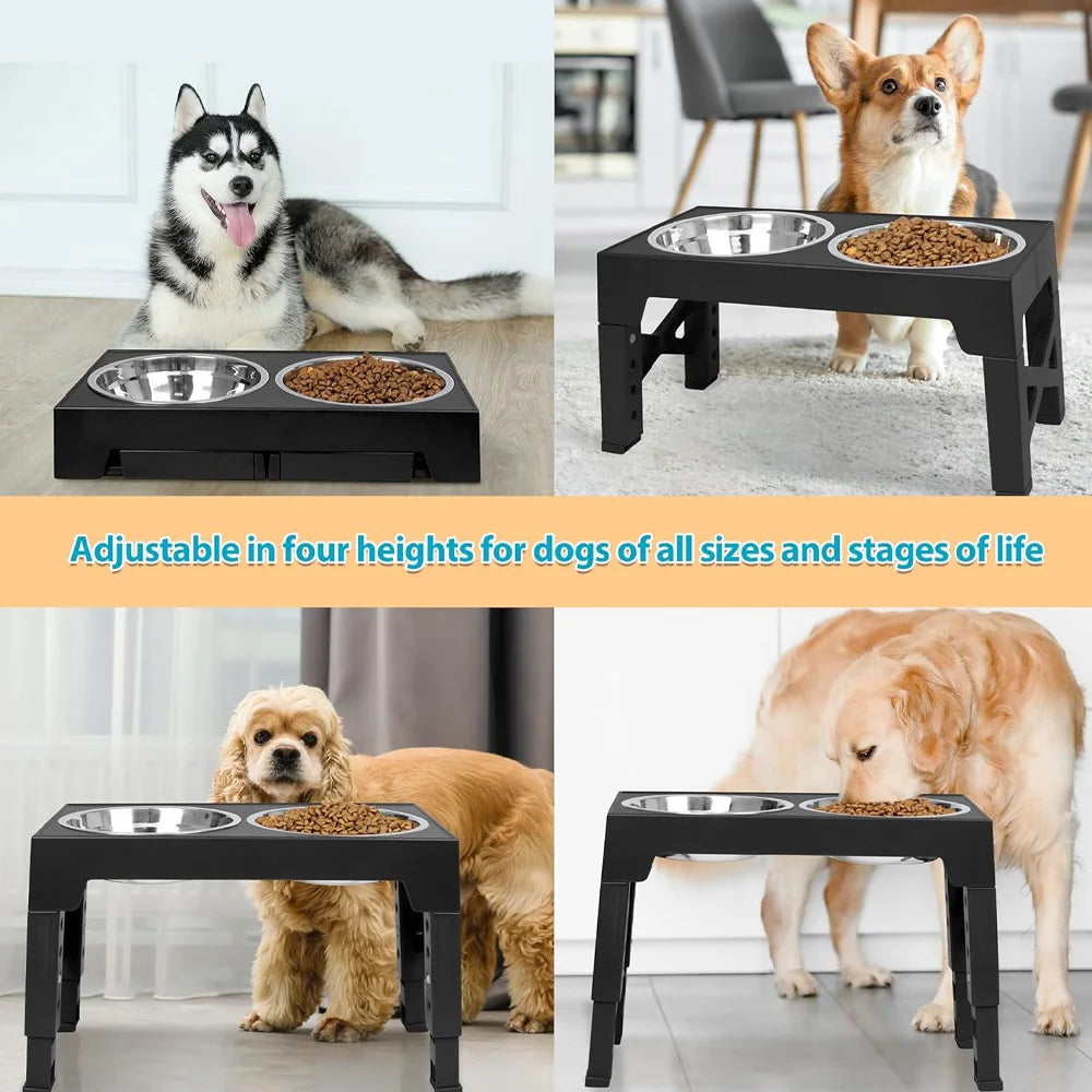Adjustable Elevated Dog Feeder With Double Stainless Steel Bowls