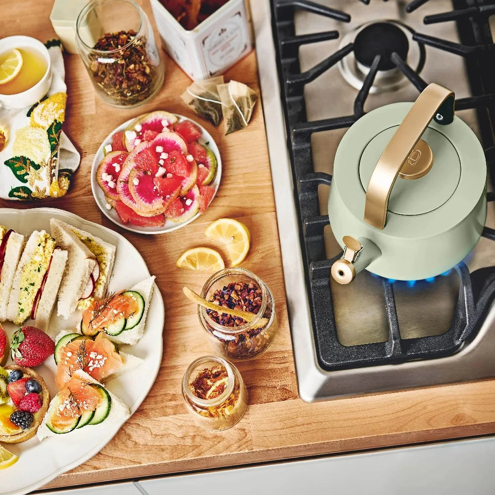 Beautiful 1.8L Ceramic Non-Stick Stovetop Tea Kettle, Sage Green by Drew Barrymore