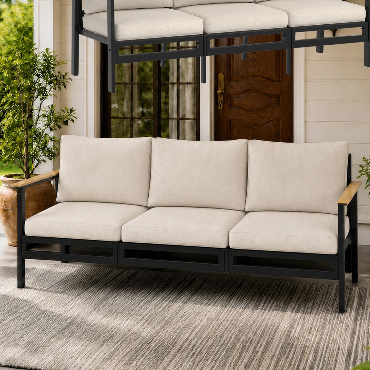 Avenvista Modern Metal Outdoor Patio Sofa With Durable Armrests