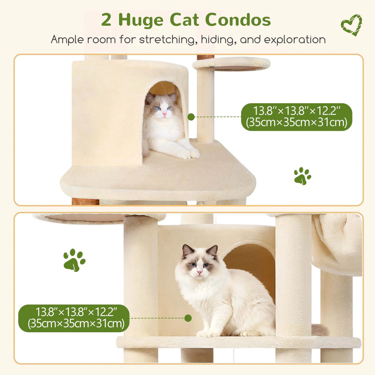 Globlazer 68" Cat Tree Tower for Indoor Cats, Aesthetic Multi-Level Cat Climbing Activity Center with 2 Condos, 2 Hammocks, Sisal Scratching Posts for 2-3 Medium Large Cats