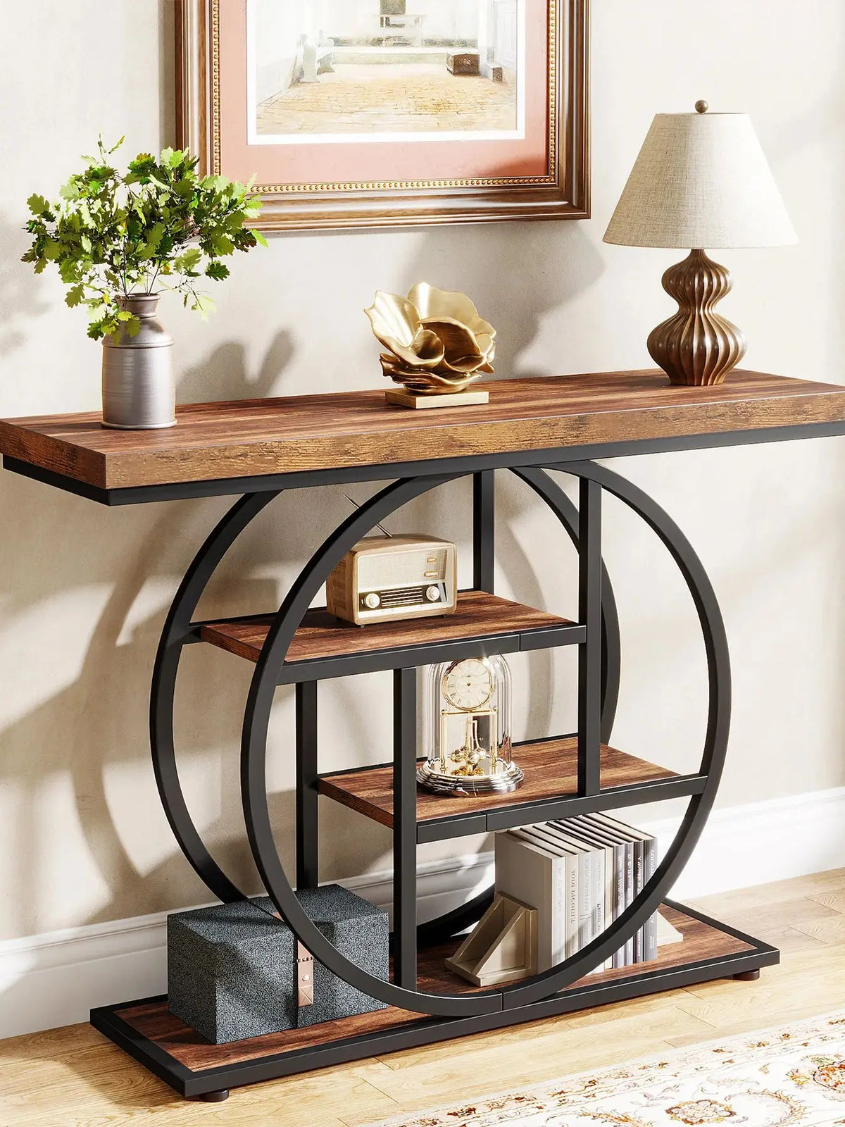 Tribesigns Industrial 4 Tier Console Table For Living Room Storage