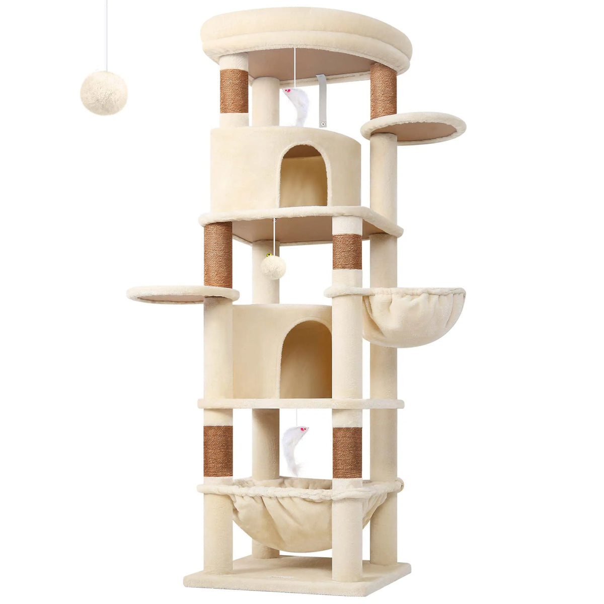 Globlazer 68" Cat Tree Tower for Indoor Cats, Aesthetic Multi-Level Cat Climbing Activity Center with 2 Condos, 2 Hammocks, Sisal Scratching Posts for 2-3 Medium Large Cats