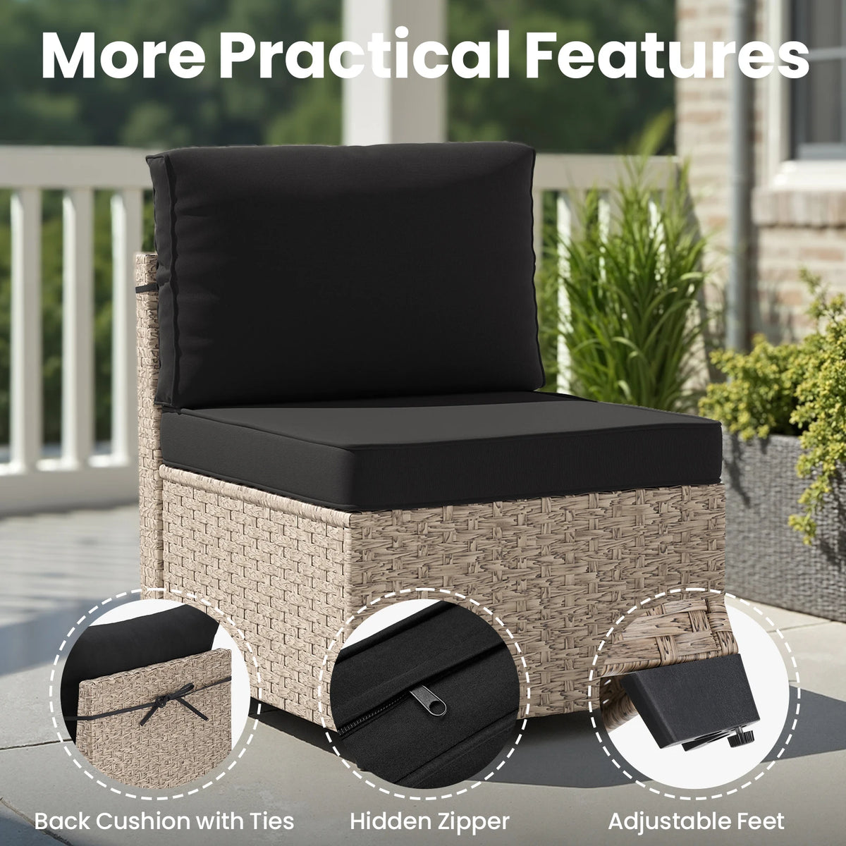 Soohow Outdoor Rattan Sectional Sofa Set With Tempered Glass Table
