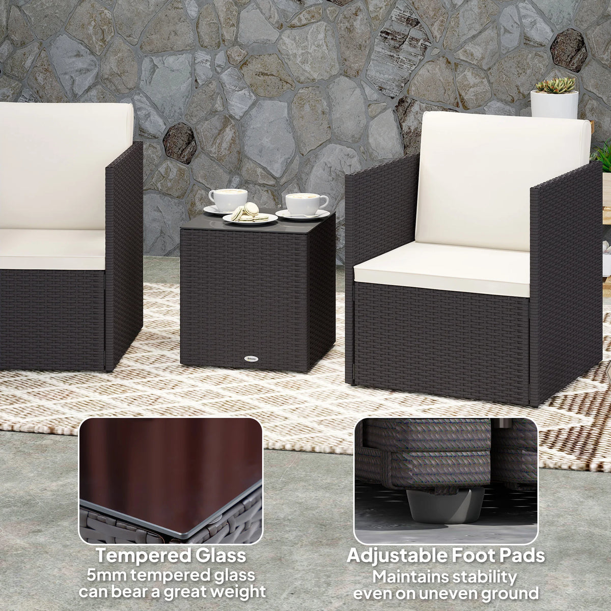 Outsunny Folding Wicker Patio Bistro Furniture Set for Outdoor Lounging