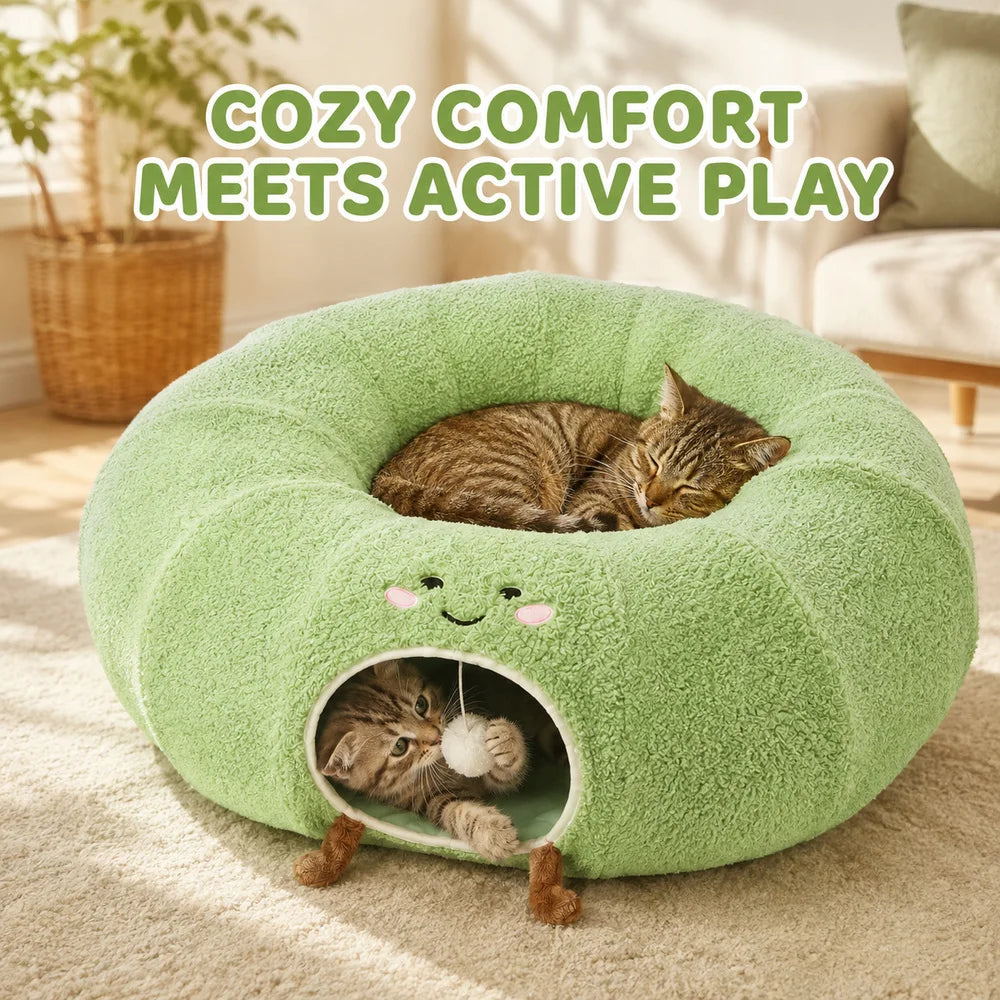 Convertible Cat Tunnel Bed Plush Donut Cushion And Play Tunnel
